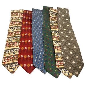 Men's Baseball Themed Ties Lot Bulk  (6) Mostly Vintage